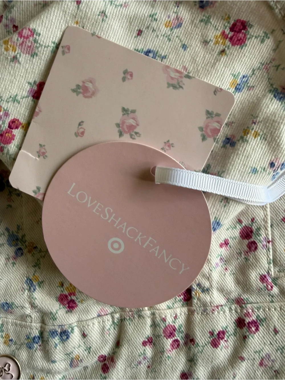 LoveShackFancy x Target NWT Cream Floral Jean Jacket Pink & Blue Blooms 10/12 L